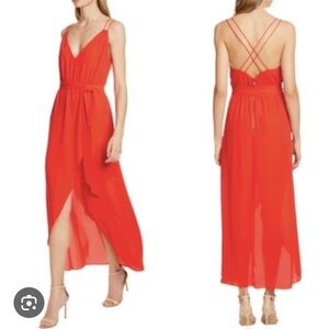 Alice + Olivia Susana Red Strappy Faux Wrap High Low Dress